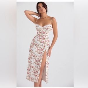 House of CB London Charlotte Rose Floral Print Bustier Dress Womens Size Small